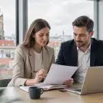 Deux professionnels préparent le recrutement d’un employé polonais dans un bureau moderne