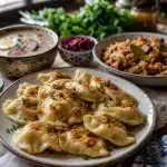 Pierogi, żurek et bigos servis sur une table de restaurant polonais